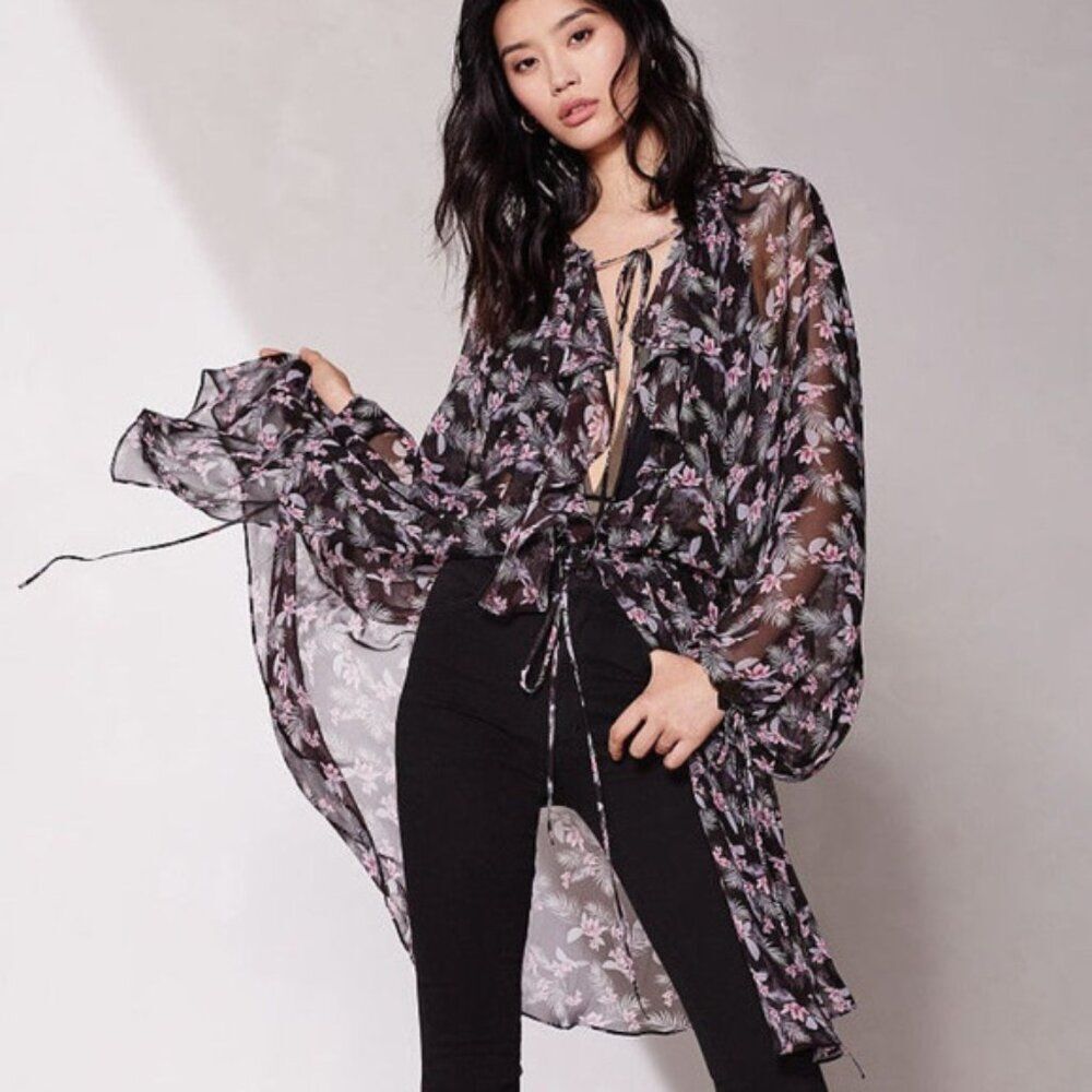 Victoria's Secret Sheer Black And Pink Floral Swim Robe, Size XS/S - New! $78